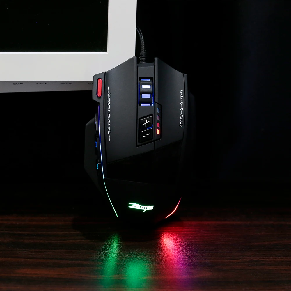 ZELOTES C-13 Wired USB 10000 DPI Optical Gaming Mouse 13 Programmable Buttons Computer Game Mice 5 Adjustable DPI LED Lights