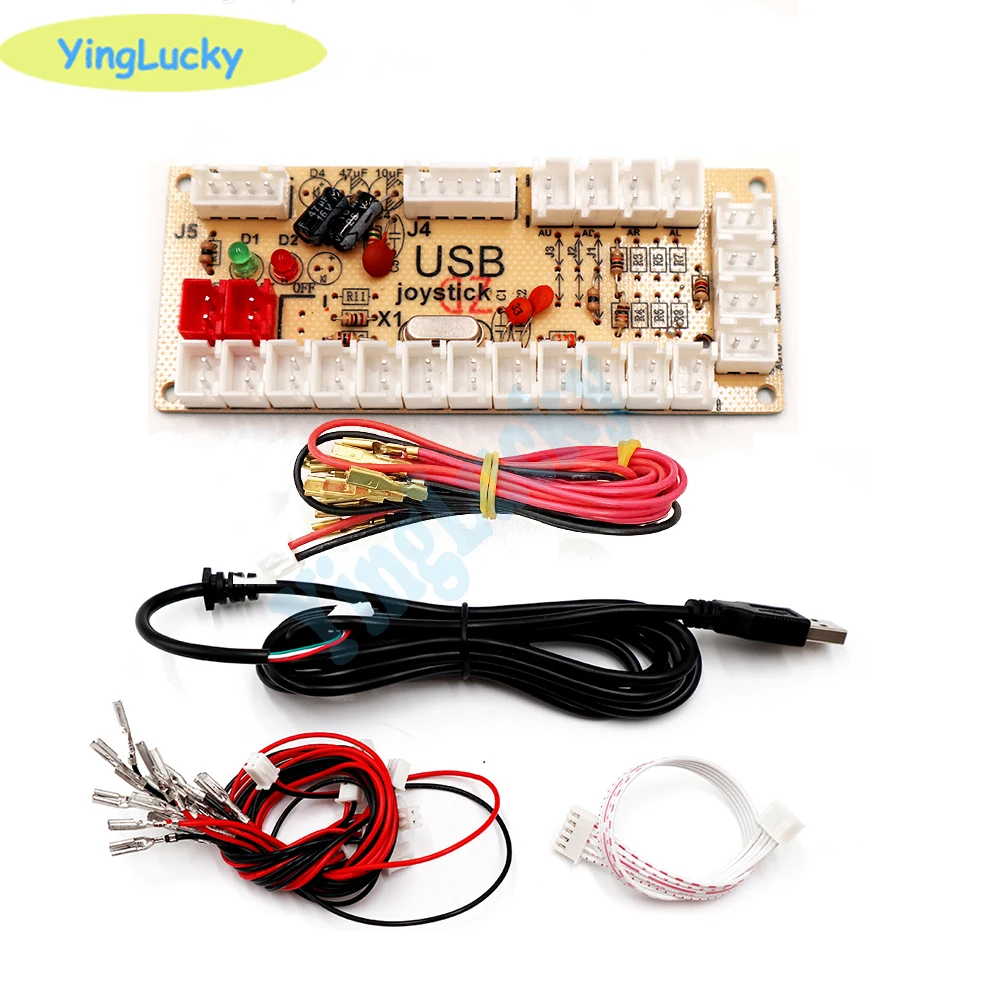 2 players zero delay Arcade USB Encoder for PC Arcade Joystick Toggle PCB with LED light wire 2.8mm or 4.8mm wire