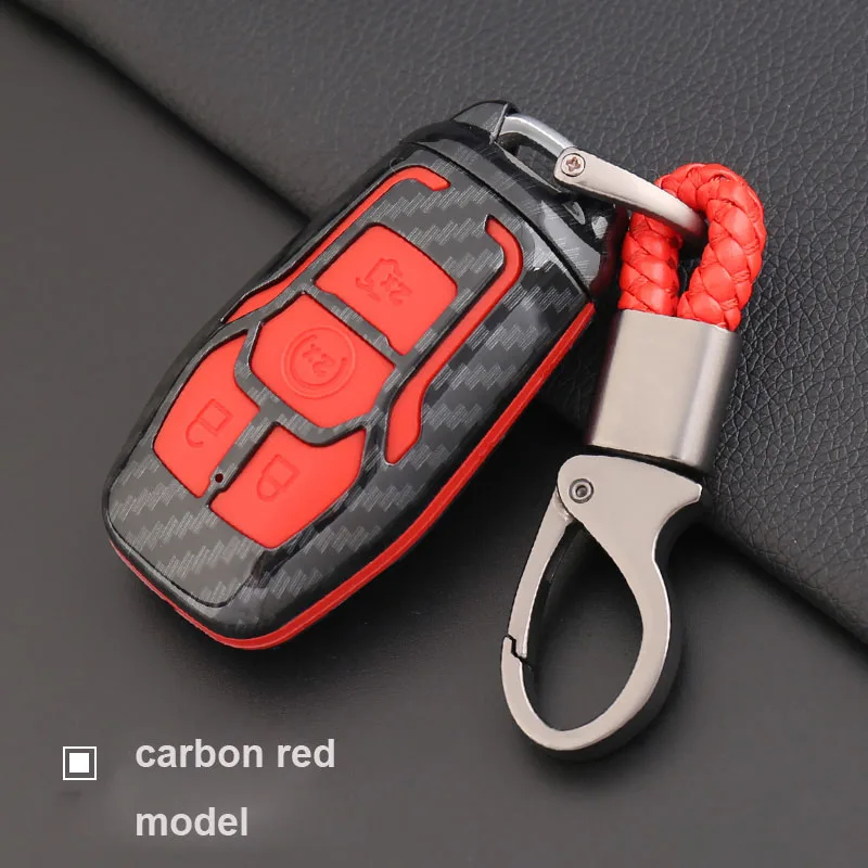 f-red jingyuqin Carbon Fiber Key Case Cover For Ford F-150 F-250 F-350 F-550 Fiesta Ranger Fusion Mondeo Mustang S-Max Explorer Edge - Color Name: f-red