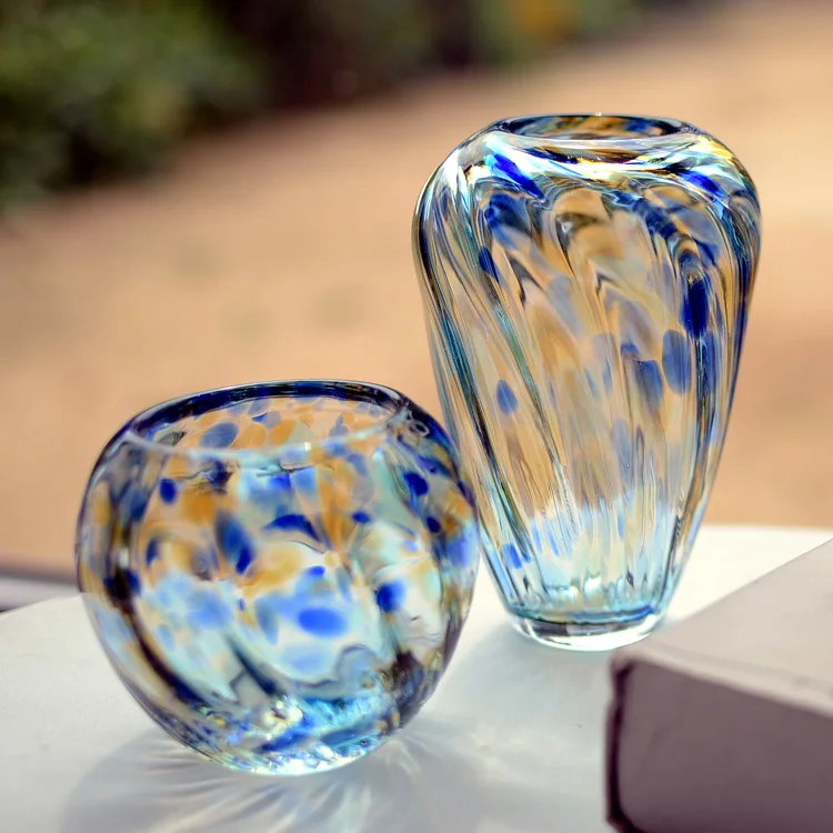 

European and American color small size Mini creative small fresh INS with dry flower glass vase, green, fleshy and transparent