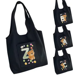 Shopper Bag Women Canvas Bag Handbags Fashion Travel Messenger Shoulder Bag Bear Print Washable Grocery Storage Bag Tote Bag