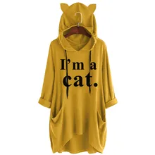 Харадзюку худи с кошачьими ушами для женщин kawaii I Am A Cat с буквенным принтом толстовка с капюшоном Большие размеры Топы Блузка с карманами верхняя одежда