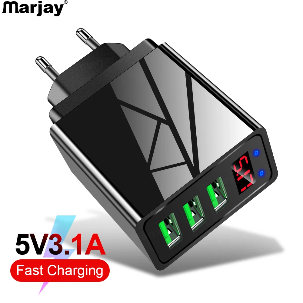 

USB Charger For iphone Charger LED Display 3 USB 5V 3A Fast Charging Wall Charger For iPhone Samsung Xiaomi Max 2.4A Fast Charge