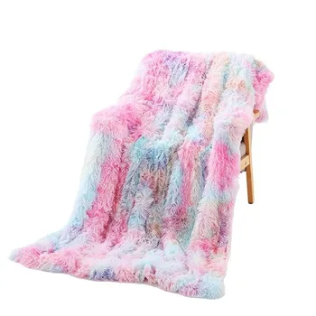 

Rainbow Plush Super Soft Blanket Colorful Bedding Sofa Cover Furry Fuzzy Fur Warm Throw Cozy Pink Blue Couch Blanket For Winter