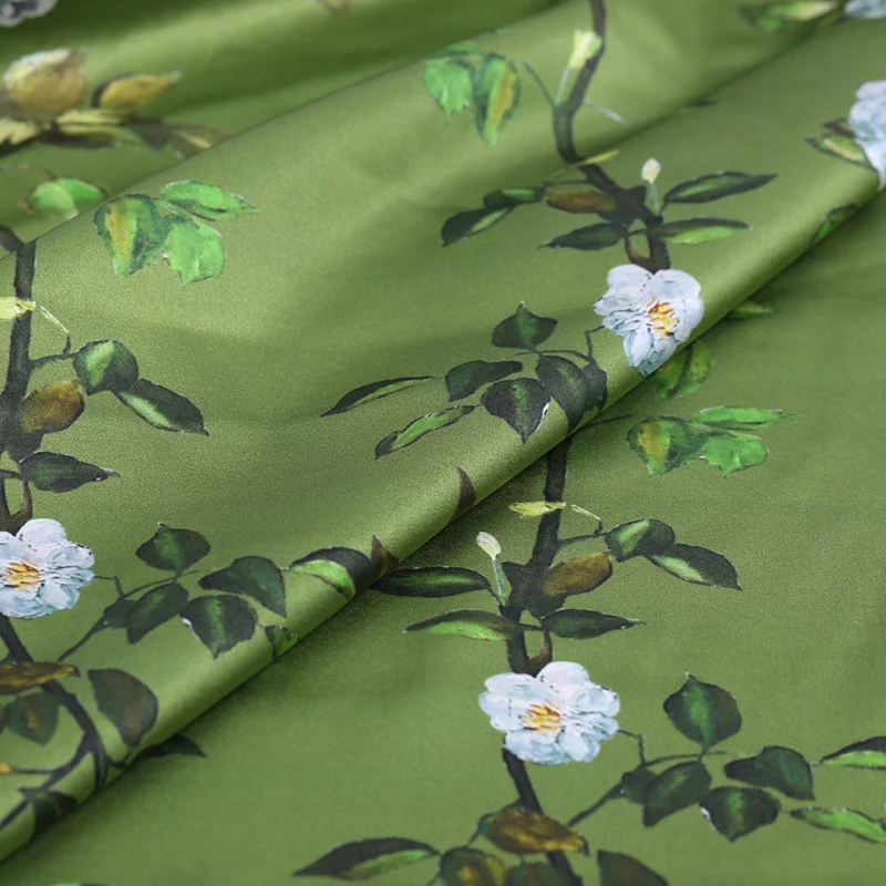Зеленый Натуральный шелк ткань лоза цветочный принт стрейч сатин 19 мм 42 ''шелк тутовника эластичный китайский женский халат материал платья