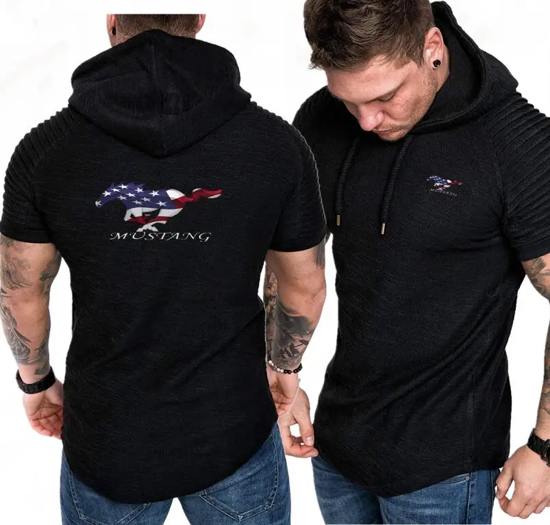 U S Flag Mustang Print Men Short Sleeve Hooded Sweatshirt Men Summer Hoodies Shirt Pullovers Hip Hop Tracksuit Tops Tees Hoodies Sweatshirts Aliexpress