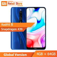 Смартфон Xiaomi Redmi 8 с глобальной версией, 4 ГБ, 64 ГБ, Восьмиядерный процессор Snapdragon 439, 5000 мА/ч, большой аккумулятор, камера 12 МП, дисплей 6,22, 18 Вт