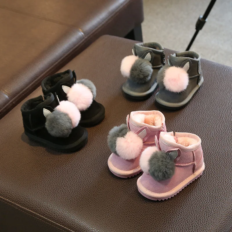 Winter Baby Girls Boots Infant Toddler Snow Boots Non-slip Soft Bottom Warm Outdoor Child Boots Kids Plush Cotton Shoes