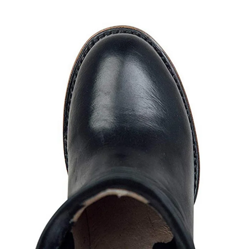 Женские ботильоны на высоком квадратном каблуке; botas zapatos mujer; зимняя кожаная обувь в стиле ретро; ботинки в ковбойском стиле; большие размеры 35-43