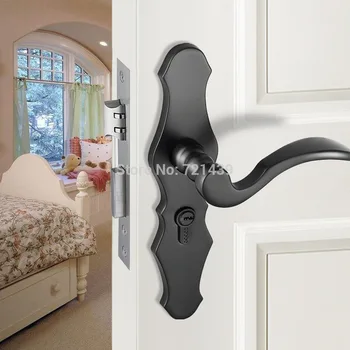

Black solid Space Zinc Alloy Door Locks Continental Bedroom Minimalist Interior Door Handle Lock Cylinder Security Locks Package