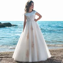 Новинка года; кружевное платье цвета шампанского с цветочным узором для девочек; вечерние платья; платье для дня рождения; размер на заказ