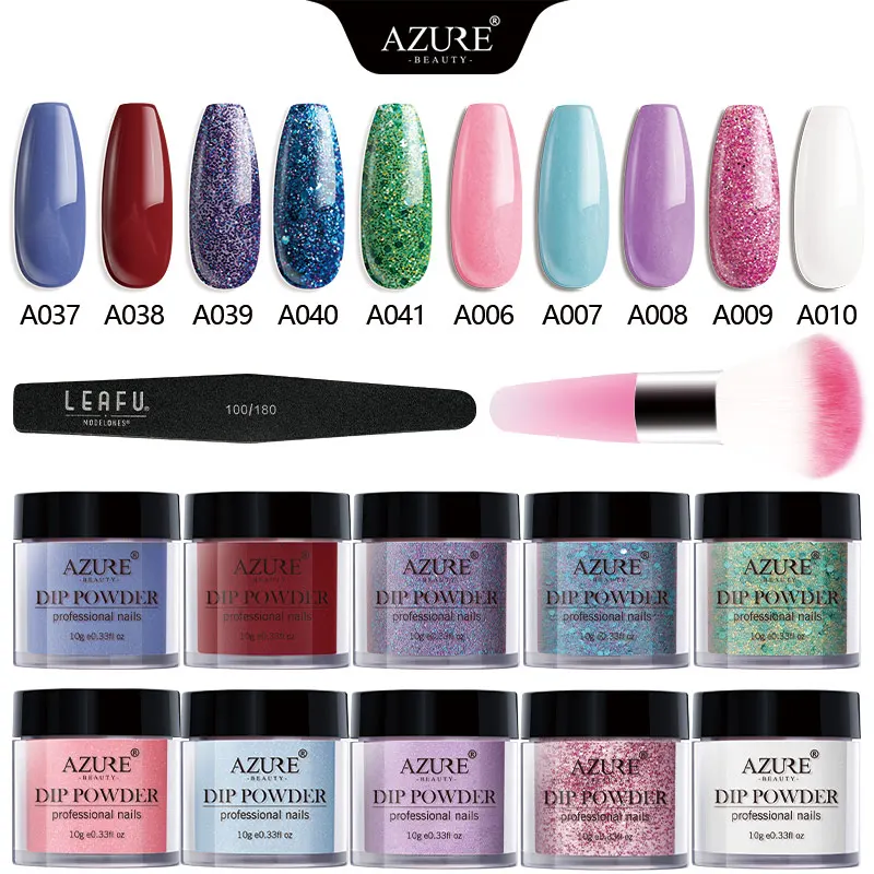 Azure beauty, 12 шт./лот, новейший цветной погружающийся порошок для нейл-арта, натуральный сухой голографический погружающийся порошок с пигментным блеском, набор для ногтей - Цвет: 6