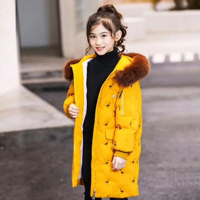 

Children's down jacket Winter new hooded thicker warm jacket for girls long sleeve Print outerwear modis kids down jacket Y1928
