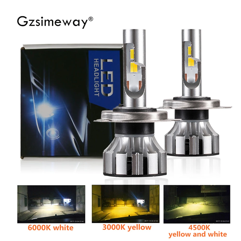 2Pcs car led headlight H4 H1 H7 H11 9006 HB4 D2H LED H3 881 auto lamp 6000K 3000K 4300K tricolor ZES chip 90W fog light 12V 24V |