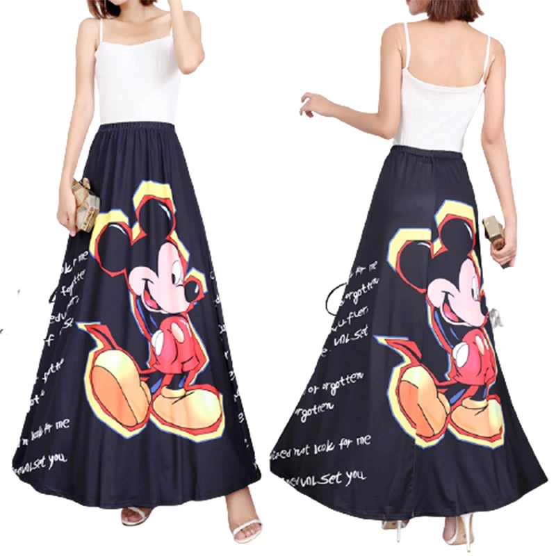 Disney Mickey Mouse cartoon print casual fashion new skirt female high waist stretch long high quality Bottoms skirt skater skirt Skirts