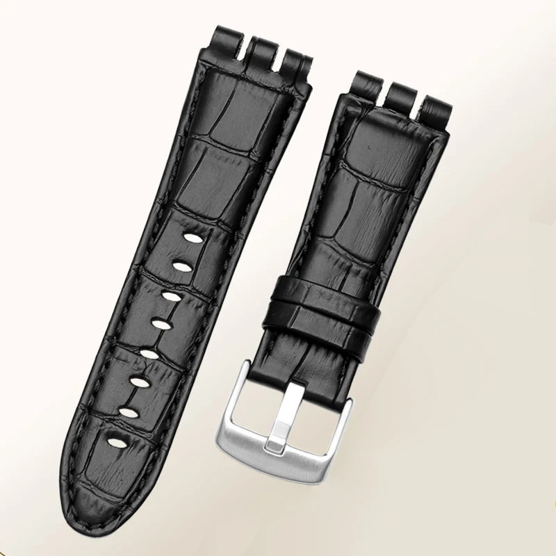 Premium Men's 23mm Soft Waterproof Genuine Leather Watchband - Black & Brown Cowhide Bracelet