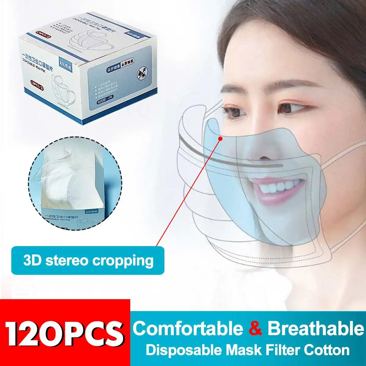 

120Pcs Disposable 3 Layer Masks Gasket Safety Anti Dust Breathable Mouth Face Mask Replacement Pad Cotton Mat For All Mask