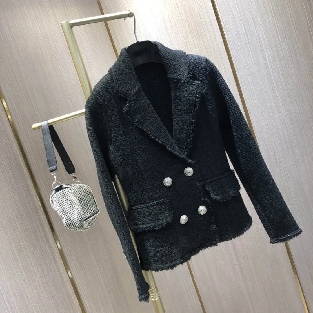 Черный 2019FW winner женский классический двубортный твидовый пиджак блейзер Женская Повседневная Верхняя одежда пальто 2 цвета gdnz 10,27 - Цвет: Черный