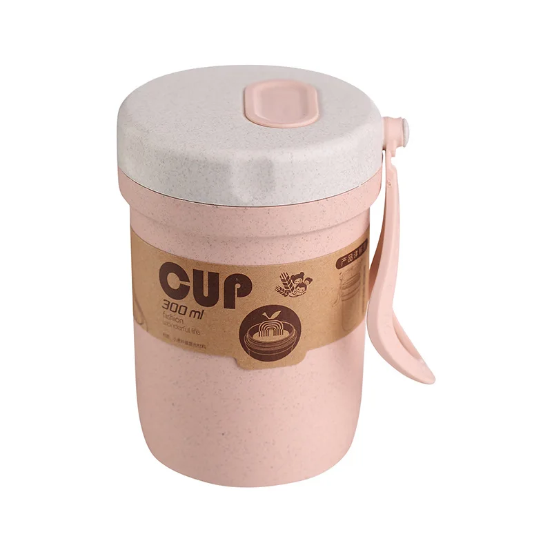 900 мл портативный материал не вредит здоровью Ланч-бокс 3 слоя пшеничной соломы коробки для обедов бенто микроволновая посуда контейнер для хранения еды коробка для еды - Цвет: Pink Soup Cup