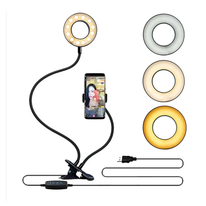 

Universal Mobile Phone Holder Lazy Selfie Ring Light with Flexible Bracket Desk Lamp LED Light for Live Stream Office Kitchen