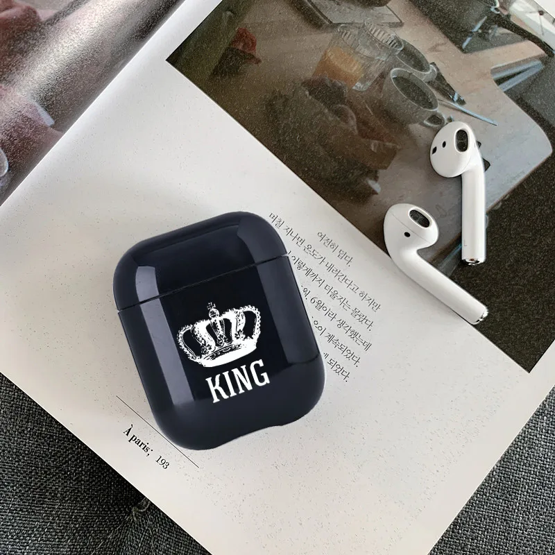 Мягкая одежда с принтом милой Air стручки чехол для Apple airpods Чехол класса люкс King queen Корона Bluetooth наушники чехол для Airpods 2 прозрачный чехол из ТПУ