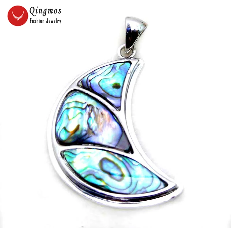 Qingmos Trendy 45mm Rhombus Pendant Necklace for Women with Blue Natural Sea Abalone Shell and Leather Cord Chokers 17" pen31