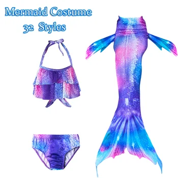 

3PCS Mermaid Tail Costume Girl Summer Beach Bikini Fish Princess Dress Holiday Cute Cosplay Mermaid Swimming Swimmable Swimwear