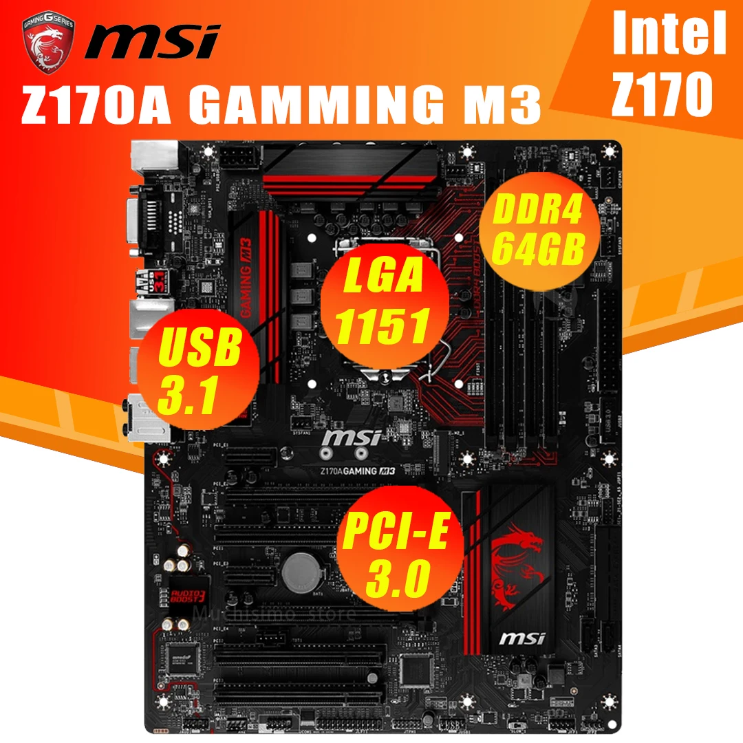 Материнская плата MSI Z170A GAMMING M3 Intel Z170 LGA 1151 DDR4 64 ГБ для настольного ПК оригинальная