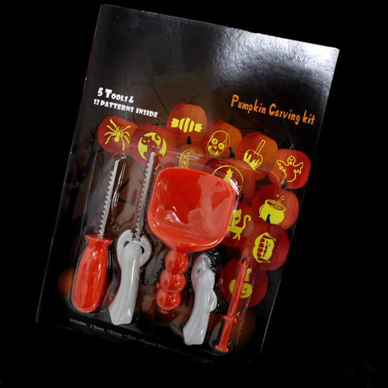 5Pcs/Set Kids Carving Tool Pumpkin Lights Halloween Festival Pumpkin Foam Halloween Props For Haunted House Halloween Decoration