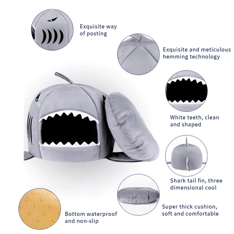 Домик для маленьких собак, Акула, моющаяся кровать для домашних животных, Акула, кровать для собак, кошка, кровати и коврики, спальный диван, кровать, съемная подушка для собак, кошек