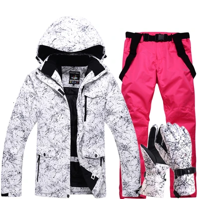 New Thicken Warm Ski Suit Men Women Winter Windproof Waterproof Skiing Gloves Snowboard Jacket Pants Suit Male Plus Size 3XL - Цвет: Color 7