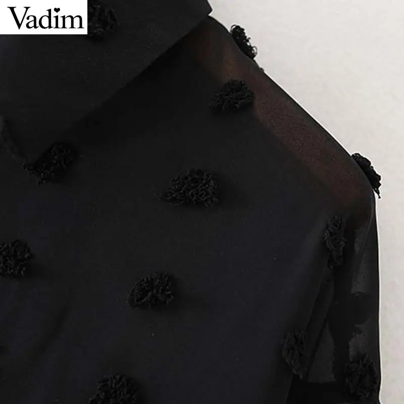 Vadim Женская стильная негабаритная черная блузка с длинным рукавом нестандартная рубашка Женская Повседневная в горошек Прозрачные топы blusas LB536