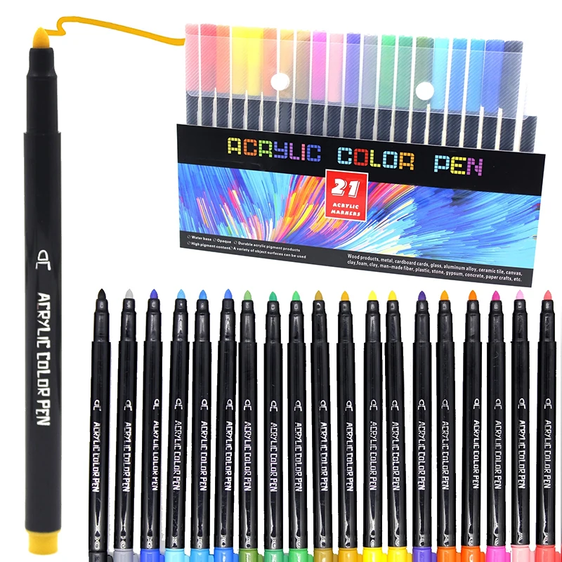 21 cores acrílico tinta marcador caneta marcação cor tinta canetas para cerâmica rock vidro porcelana caneca de madeira tela lona pintura