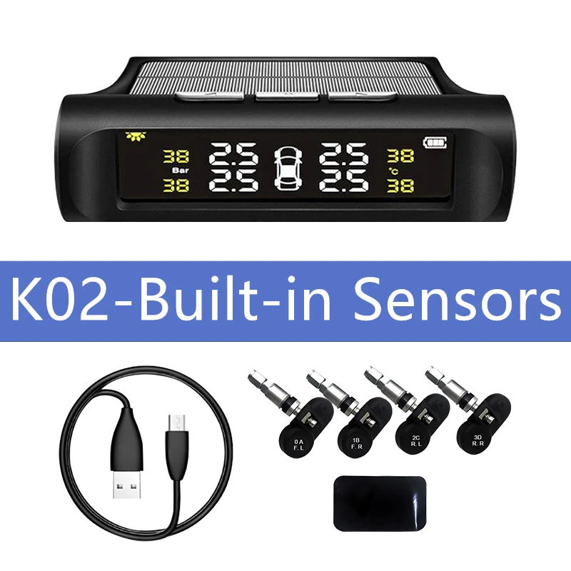 TOSPRA на солнечной энергии; TPMS автомобильная система сигнализации давления в шинах Система автоматической охранной сигнализации Предупреждение температуры в шинах - Тип: K02-Built-in Sensor