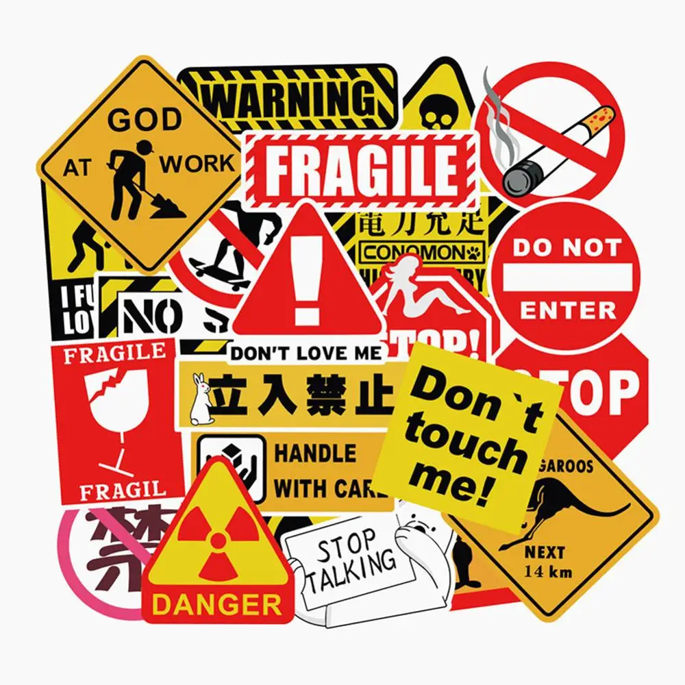 

New Brand 50Pcs Warning Stickers Cool Waterproof Spoof Graffiti Skateboard Pad Car Laptop Snowboard Bicycle Fridge Luggage Decal