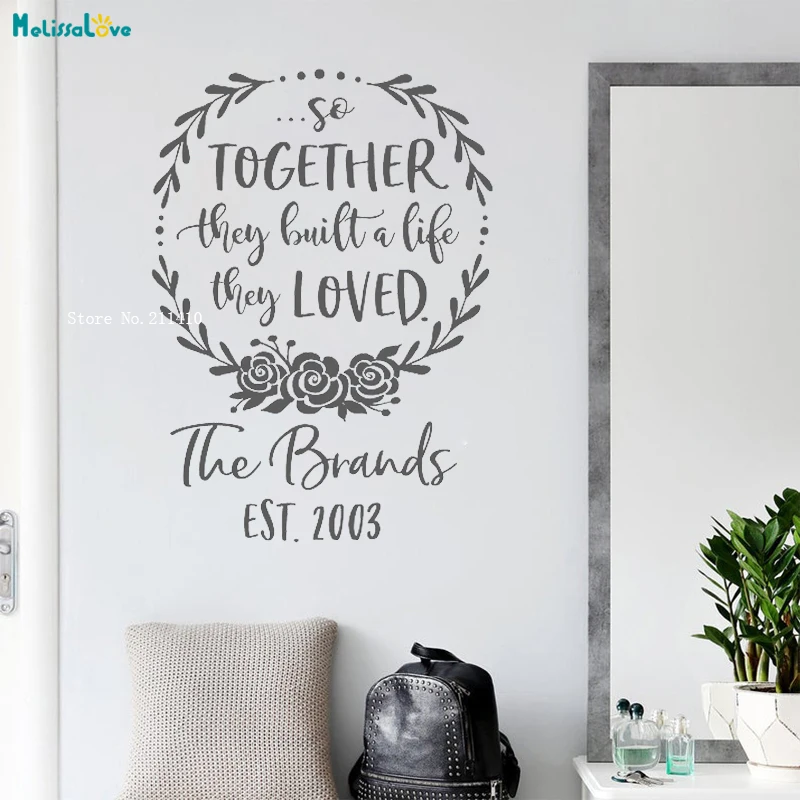 So Together They Built A Life They Loved Vinyl Wall Decal Personalized Family Name Est Date Sign Romantic Quote Yt1888 Wall Stickers Aliexpress