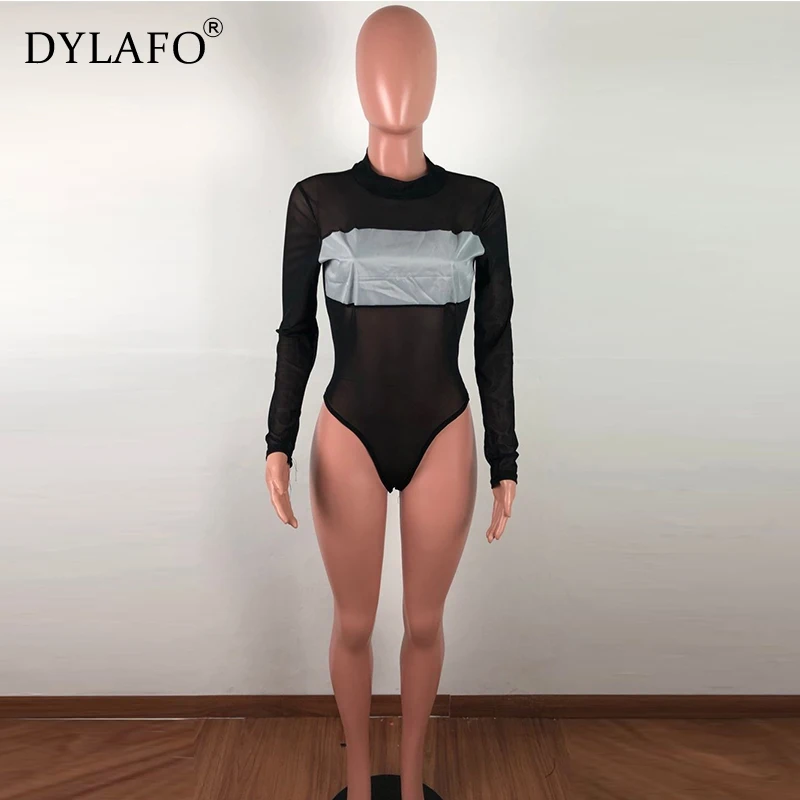 Женский светоотражающий комбинезон черный облегающий короткий из сетчатой