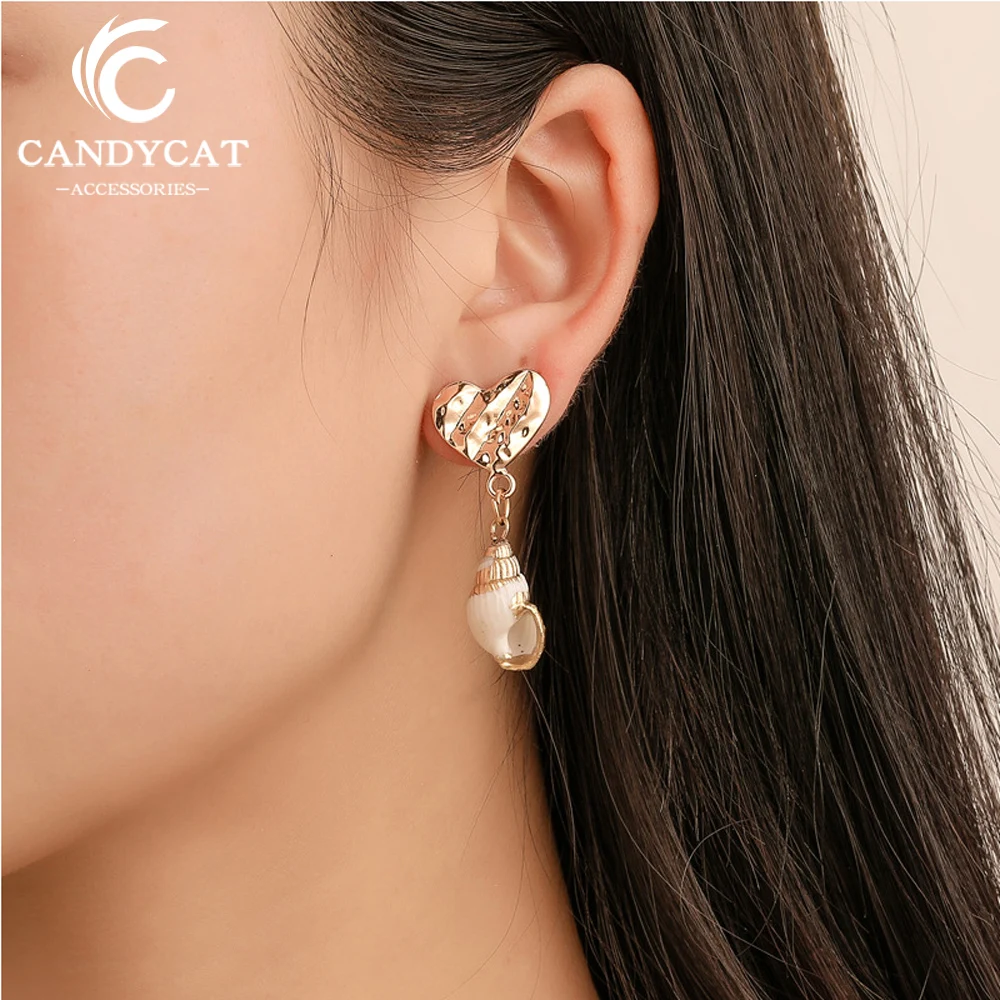 

Bohemia Shell Drop Earrings For Women Trendy Simple Gold Metal Heart Dangle Earrings Fashion Jewelry Party Gifts Wholesale