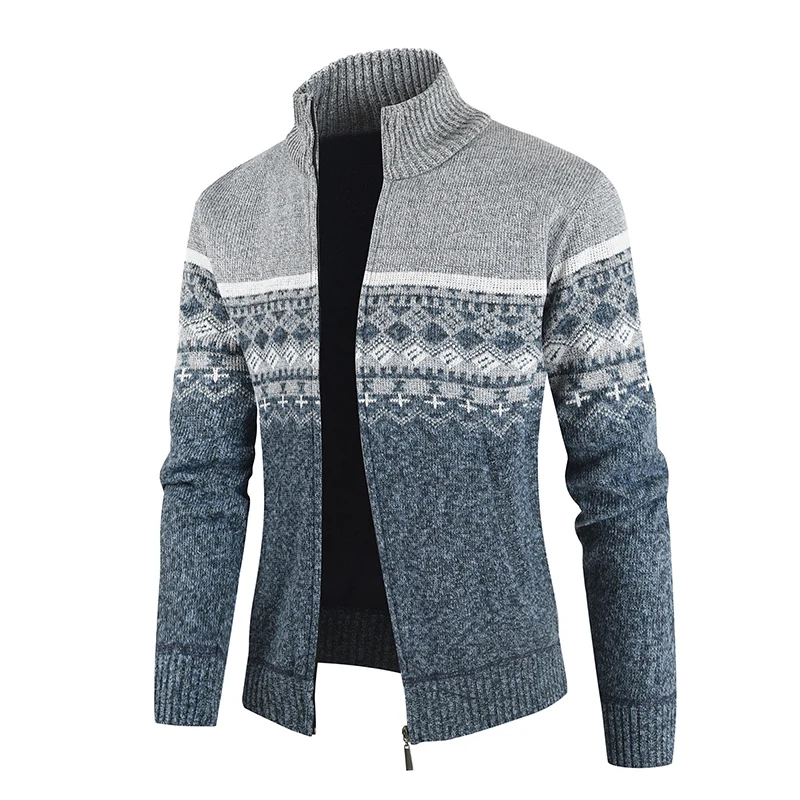

2020 New Color Matching Mens Cardigan Casual Stand Collar Zipper Warm Sweater Men Winter Fashion Loose Men's Sweater