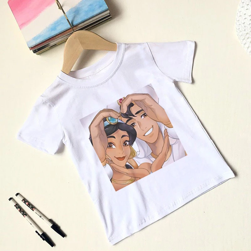Модная футболка для девочек; летняя забавная футболка принцессы со снежинками для мальчиков; топы для детей с круглым вырезом; Милая белая одежда в стиле Харадзюку