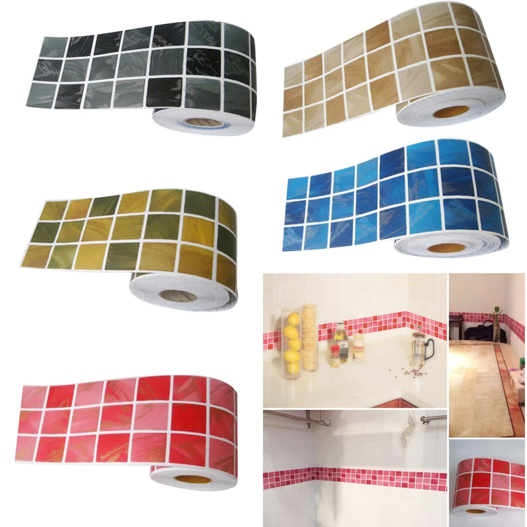 5 Patterns Available 10x100cm Mosaic PVC Self Adhesive Wall 3D Decal Tile Stickers DIY Home Kitchen Decoration