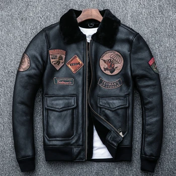 

DAJANE Winter Thickening Original Lambs Wool Fur Leather Leather man Air Force Flight Suit Jacket Motorcycle Jacket