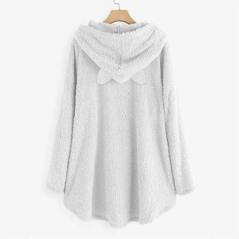 Womens Plus Size Winter Thicken Plush Hooded Sweatshirt Cute Lazy Cat Cartoon Printed Loose Asymmetric Hem Tunic Tops M-5XL