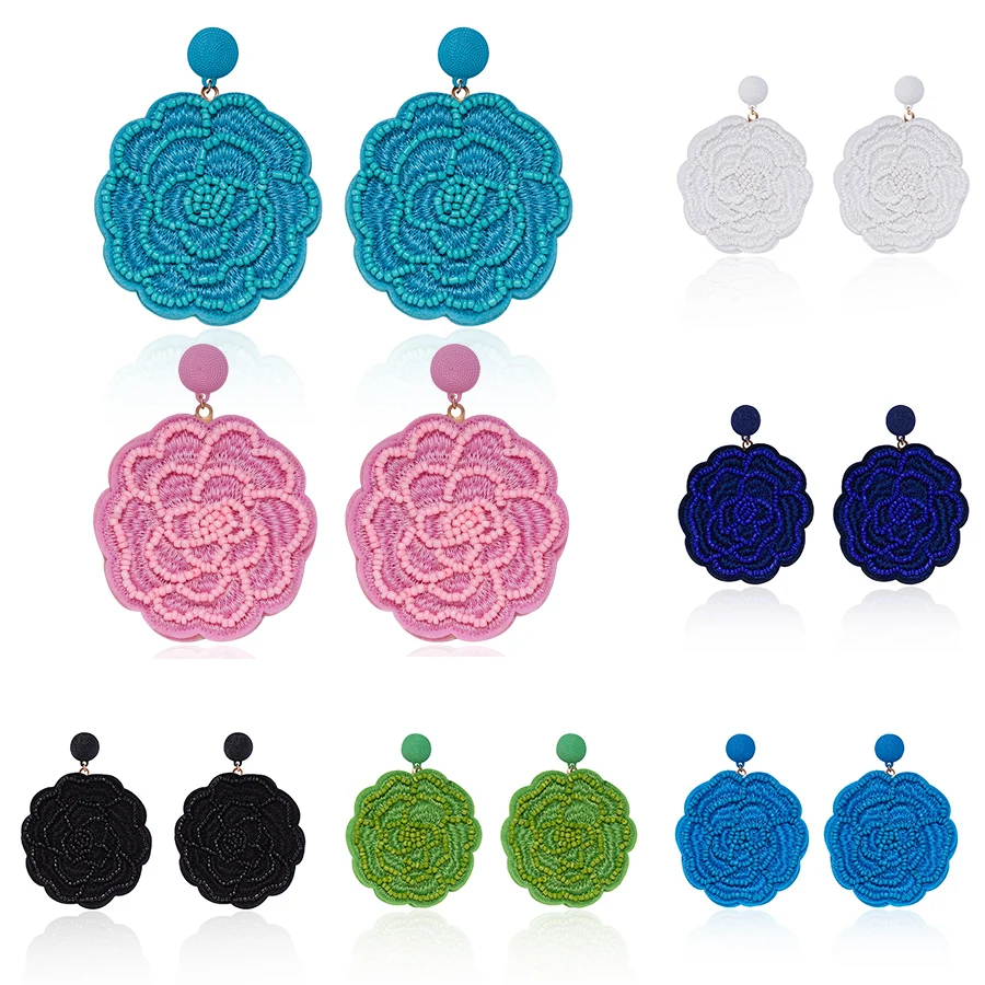 

Ethnic Big Beads Flower Tassel Fringe Earrings Handmade Rose Flower Beaded Statement Earrings Party Dangle Drop Earrings Gift