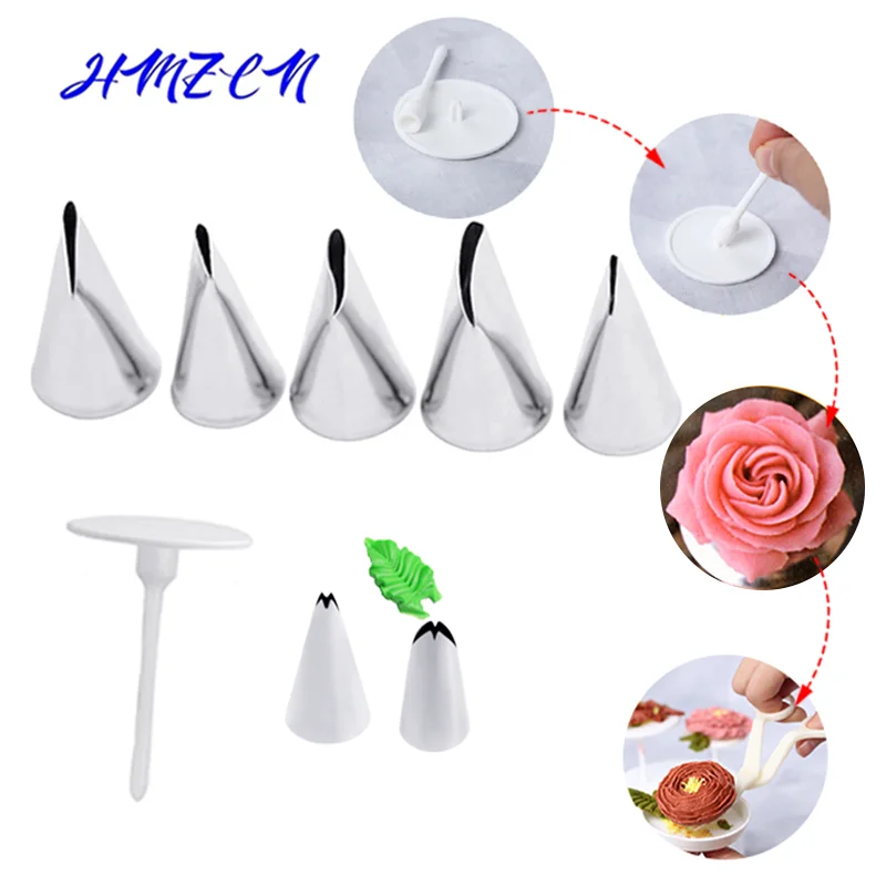 

6-8PCS Piping Flower Scissors Nail Safety Rose Decor Lifter Fondant Cake Decorating Tray Cream Transfer Baking Pastry Tools
