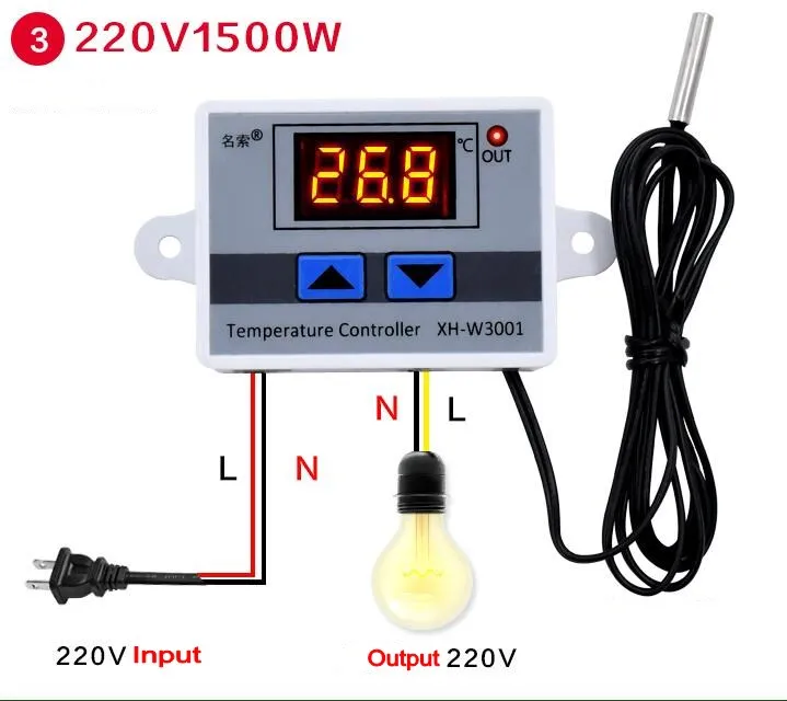 AC 220V Цифровой дисплей W3001 AC 220V DC 12V 24V цифровой светодиодный регулятор температуры 10А инкубатный термостат управление датчик переключения - Цвет: AC 220V