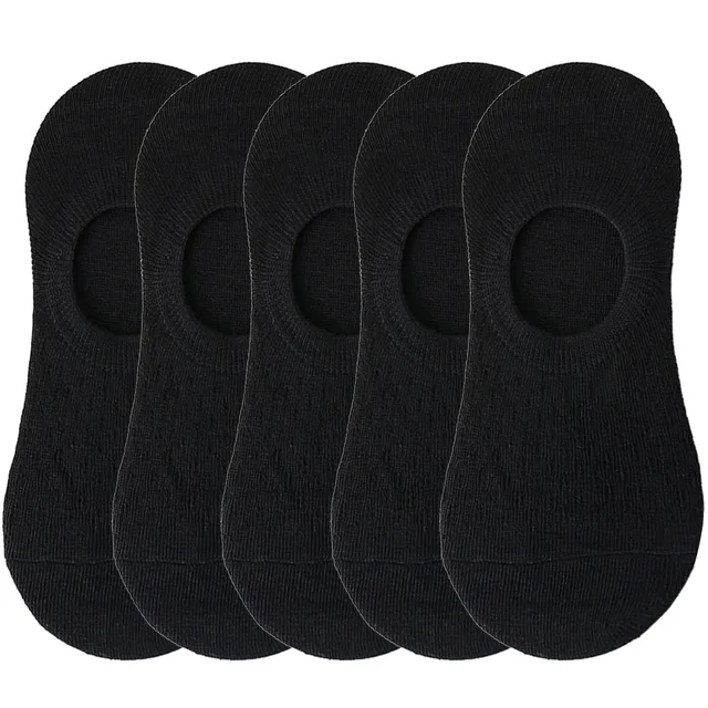 10 pieces = 5 pairs Women Invisible Solid Color Socks Slippers Ladies Polyester Cotton Non-slip Silicone Ankle Socks skarpetki 5 pairs Black
