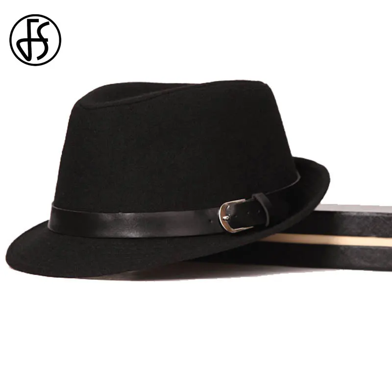Мужская шерстяная фетровая шляпа FS Классическая джазовая с поясом и широкими