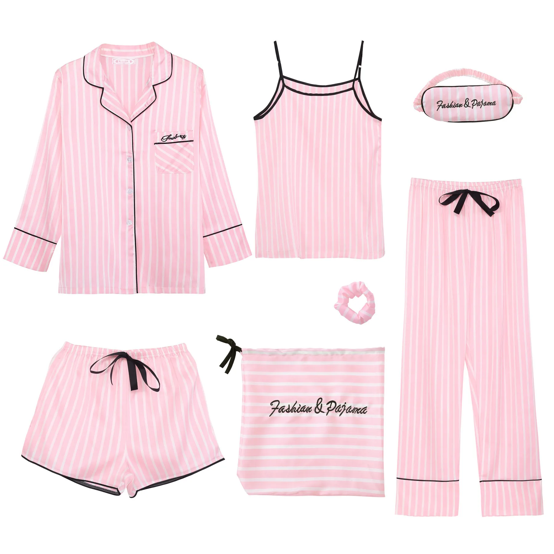 QWEEK/летние женские пижамы, осенняя шелковая ночная рубашка, 7 шт., розовые атласные пижамы, женские модные женские пижамы, Прямая поставка