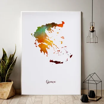 

Greece map watercolor Map Modern City Canvas Art Print Wall Pictures for Living Room No Frame